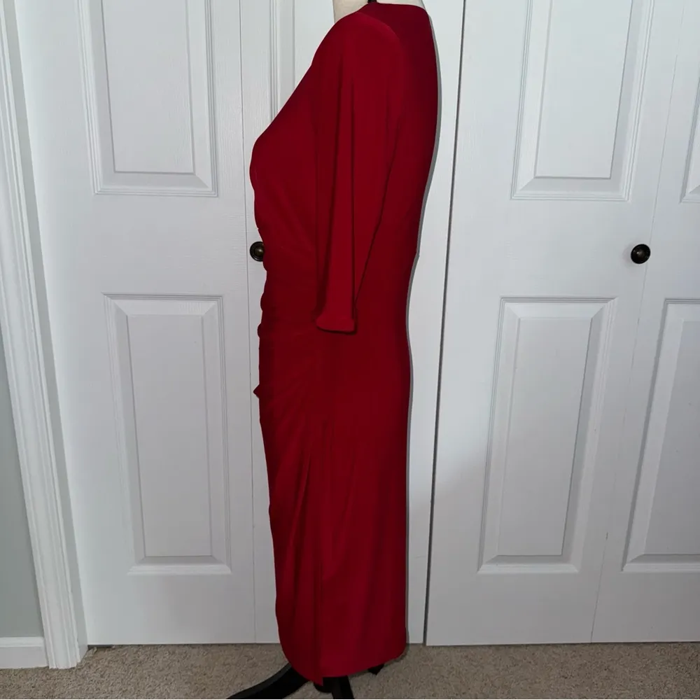 Lauren by Ralph Lauren Women's Red Dress 3/4 Sleeve V-Neck Flattering size 6 - Image 3