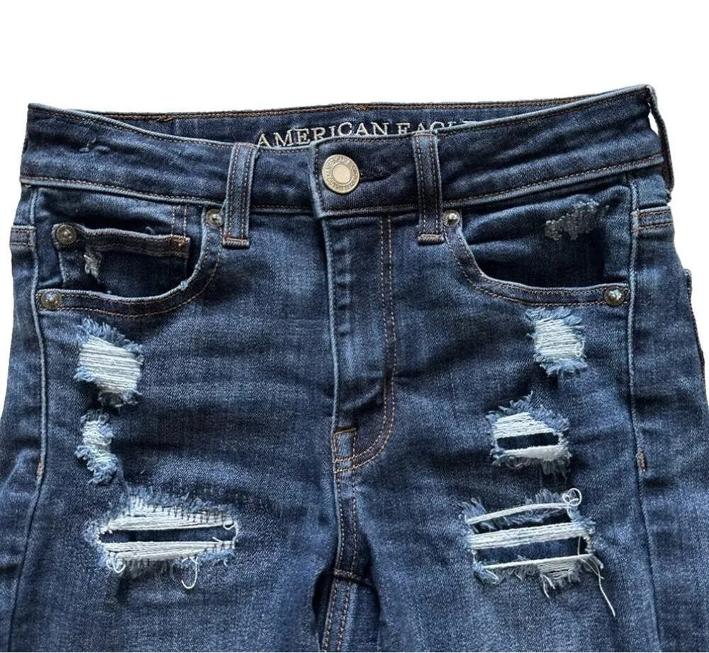 American Eagle Jean Shorts Next Level Stretch Hi Rise Shortie Distressed Size 0 - Image 4