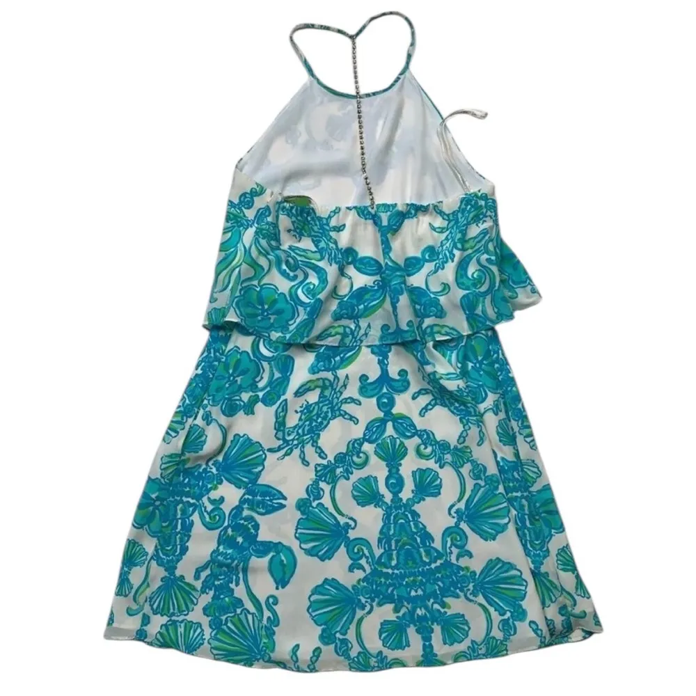 LILLY PULITZER WHISTLER SILK DRESS GOLD DIGGER RHINESTONE T BACK BLUE WHITE - Image 8