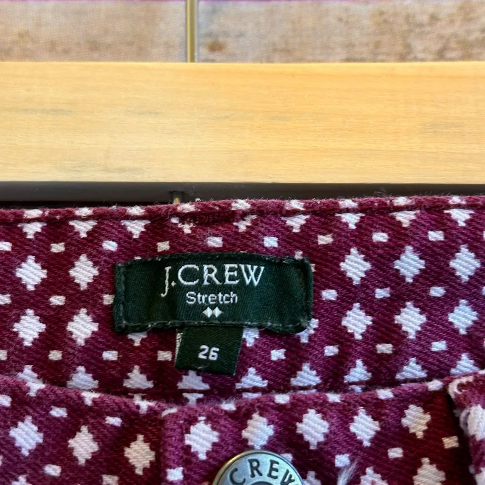 J. Crew Stretch Burgundy Geometric Print Skinny Jeans Size 26 - Image 3