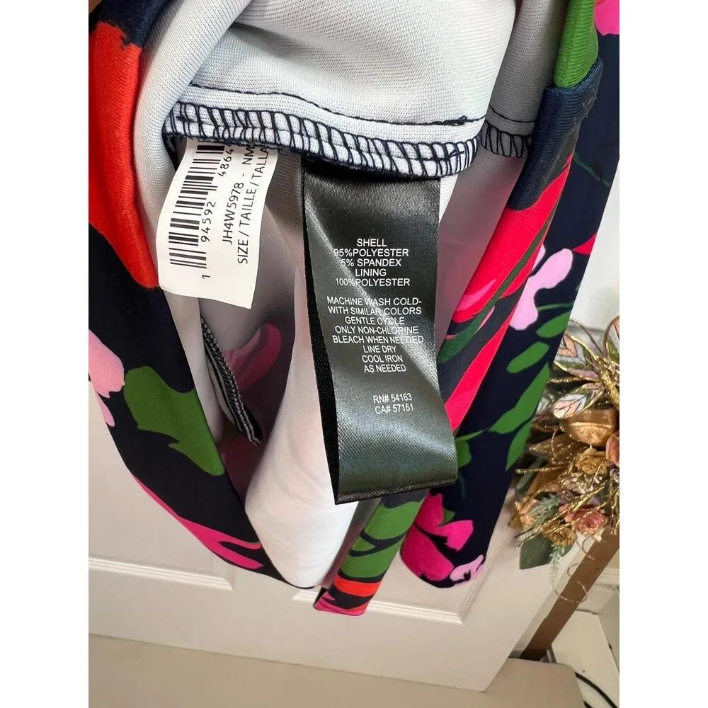 Jessica Howard Navy Floral Pattern Short  Cap Sleeves Crew Neck A Line Dress 22W - Image 11