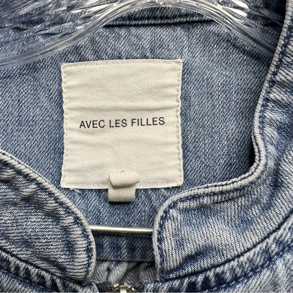 Avec Les Filles Anthro Denim Multi Zipper Pocket Bomber Jacket - Image 5