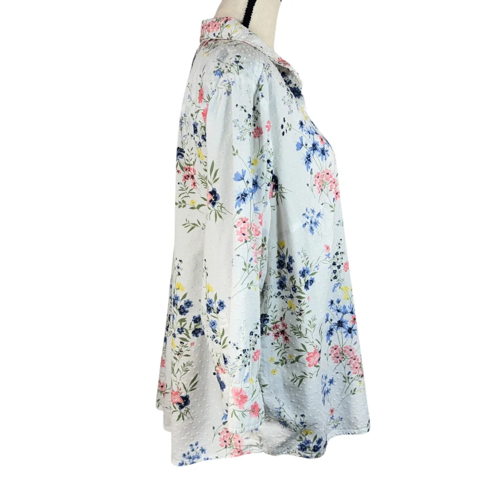 Karen Scott 2X-Large Top Swiss Dot Floral Button-Up 3/4 Sleeve Pocket Collared - Image 4