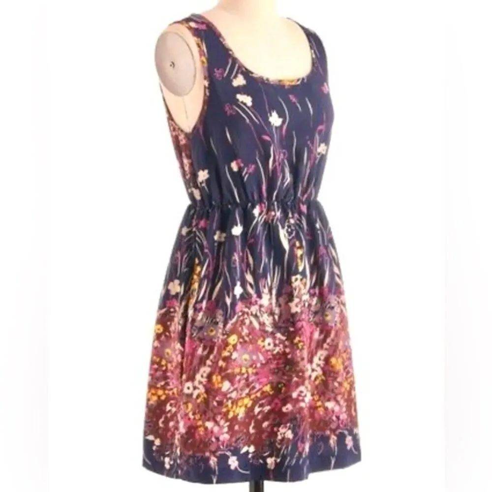 Moon Collection navy pink and white floral dress size small - Image 2