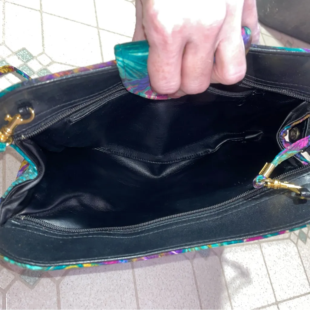 Vintage 80s J Renee Peacock Crossbody or Clutch Artsy Retro Abstract Maximalism Purple - Image 4