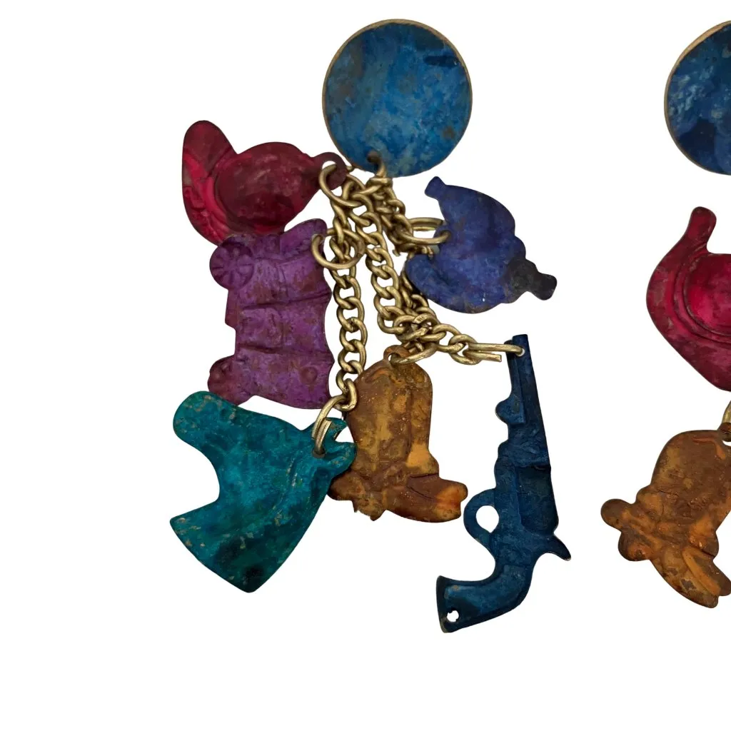 Vintage 90s Western Charm Colorful Dangle Earrings Horse Cowboy Boot Whimsical - Image 8