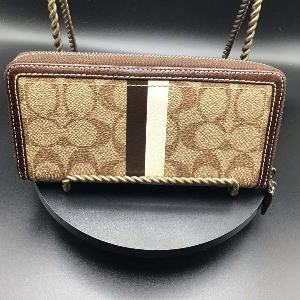 Coach Bags | Coach Heritage Signature Stripe Pvc Zip Around Accordion Wallet - Image 2