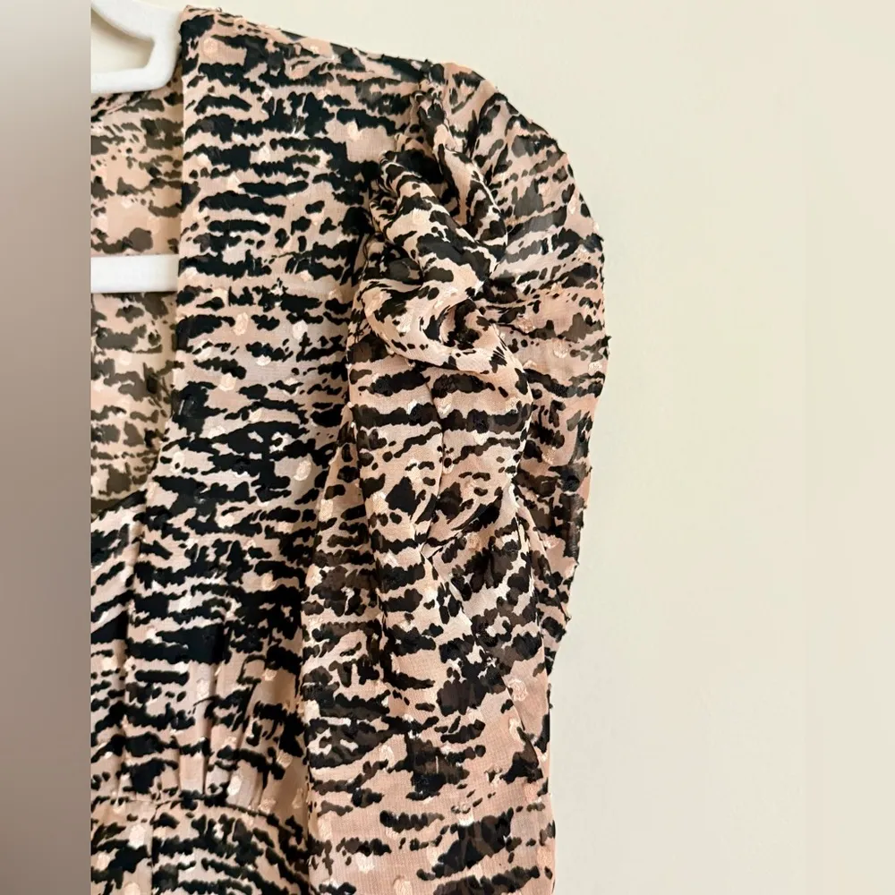 Zara Animal Print Milkmaid Dress with Velvet Bow - Size M - Image 6