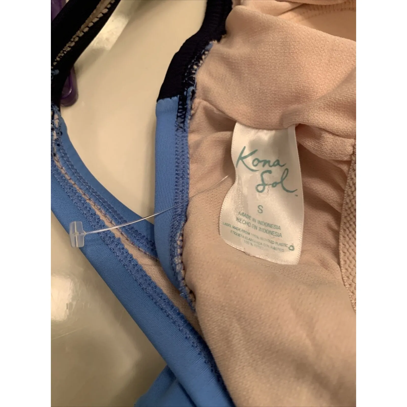 Kona Sol Women's Wrap Tie Colorblock One Piece Swimsuit Navy Blue Size Small - Image 3