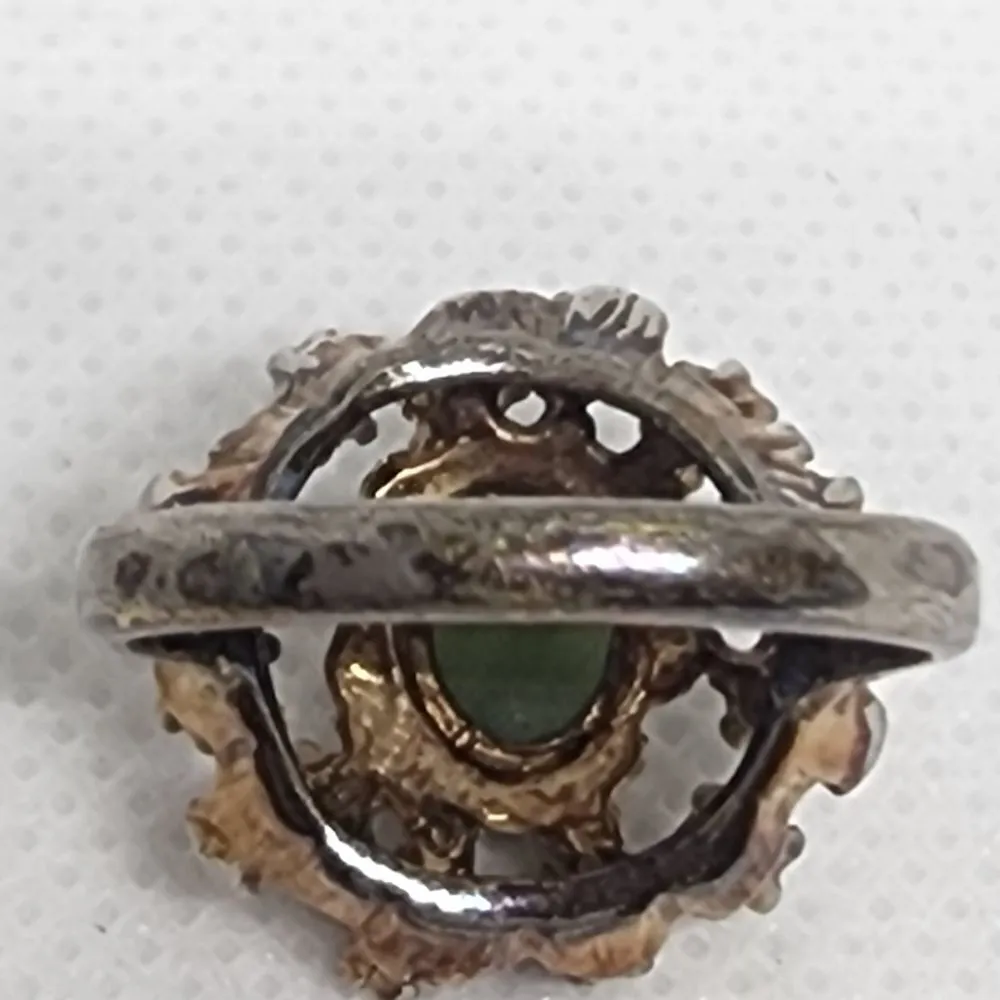 Vintage 18 Karat Gold Electroplated Nephrite & Glass Rhinestones Ring (6) Green - Image 5