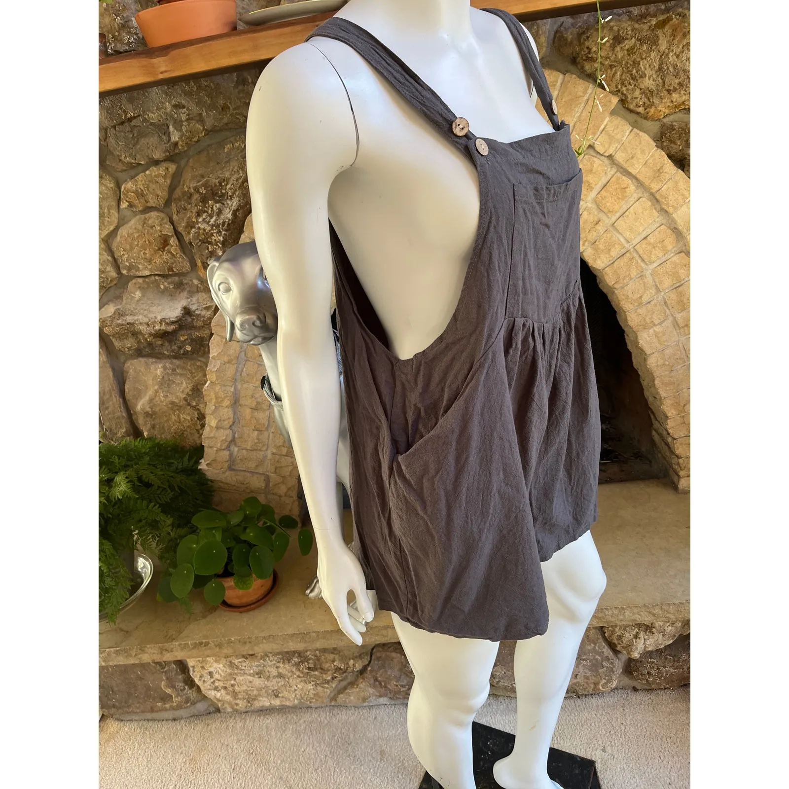 Gray Polyester Short Cotton Blend Overalls Women's Size 2XL - Image 3