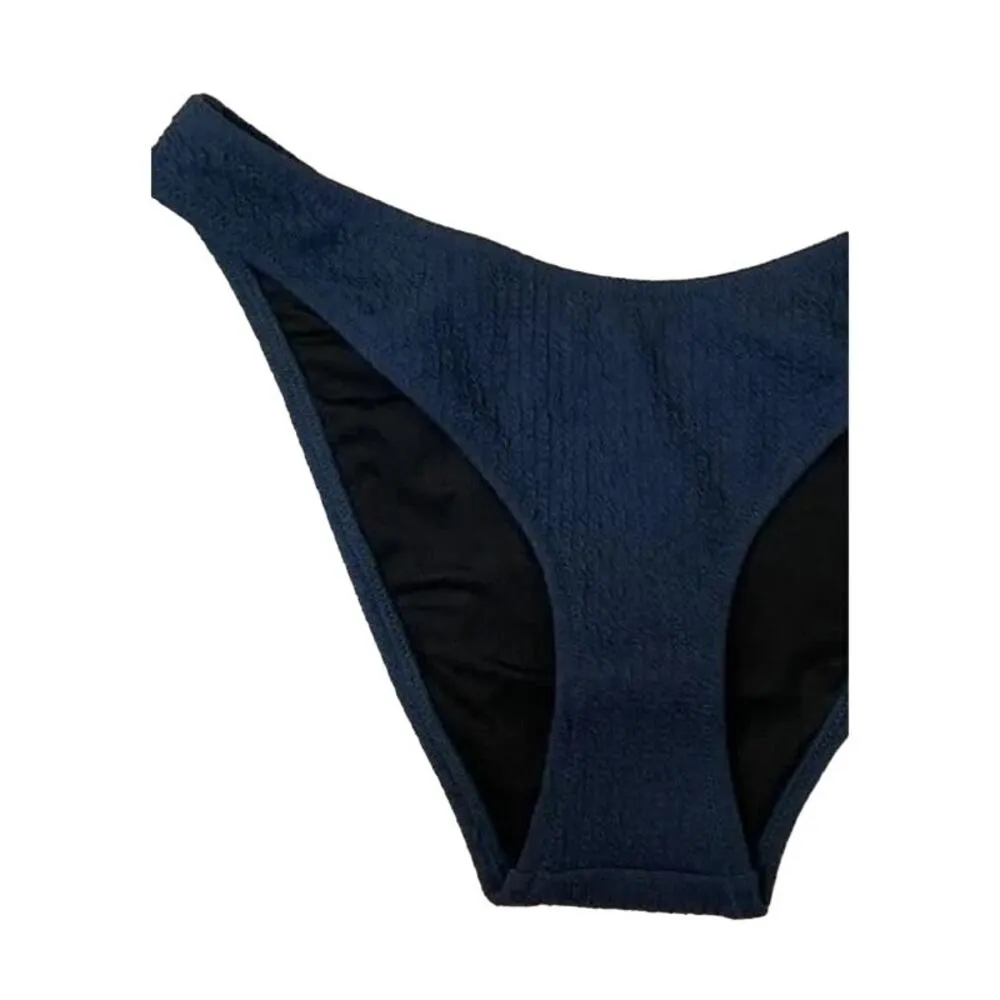 NWT J.Crew Textured Curved Waist Cheeky Bikini Bottom High Cut Leg M Navy Blue - Image 12