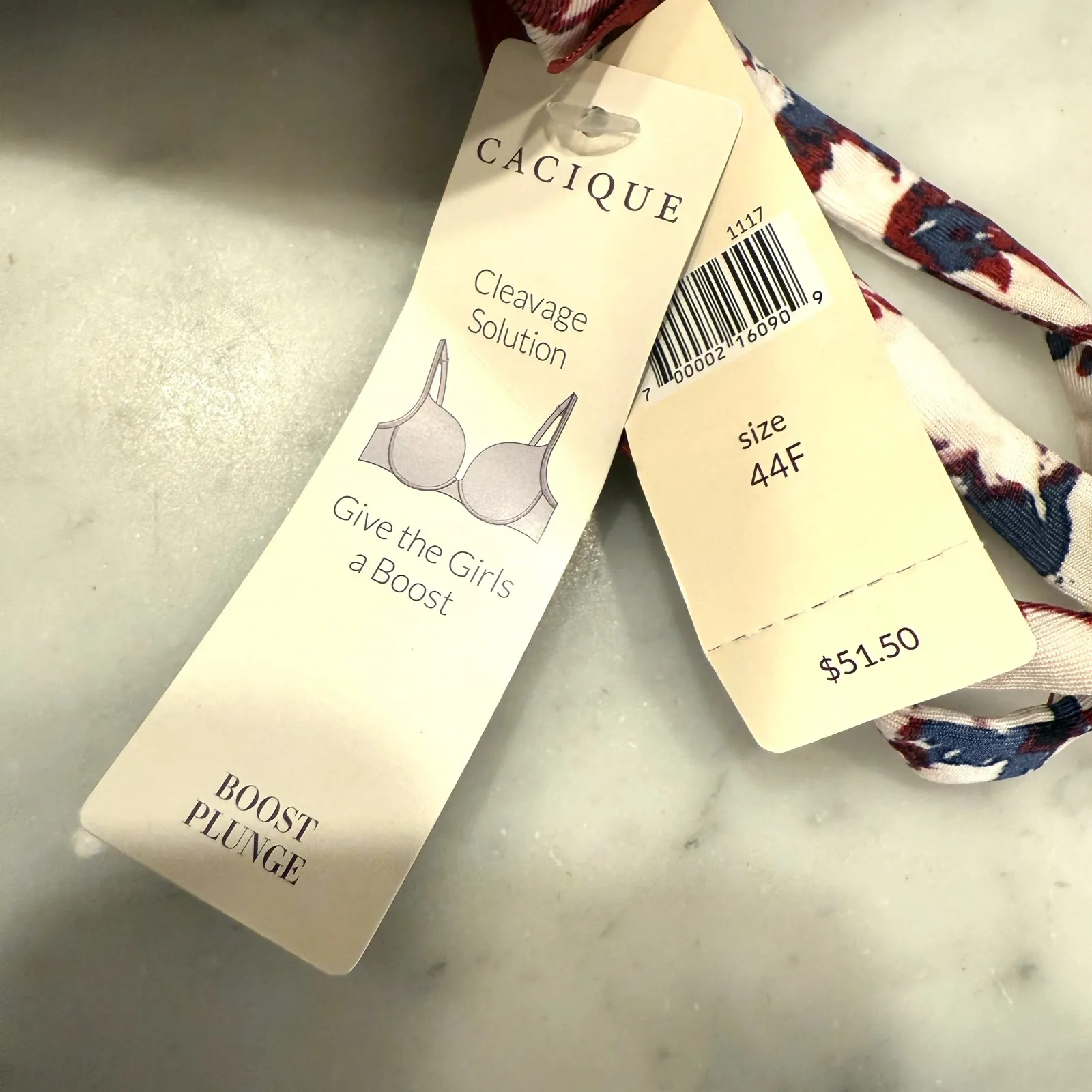 Cacique Boost Plunge Bra 44F Floral Print Multi Color Red Blue Ivory - Image 3