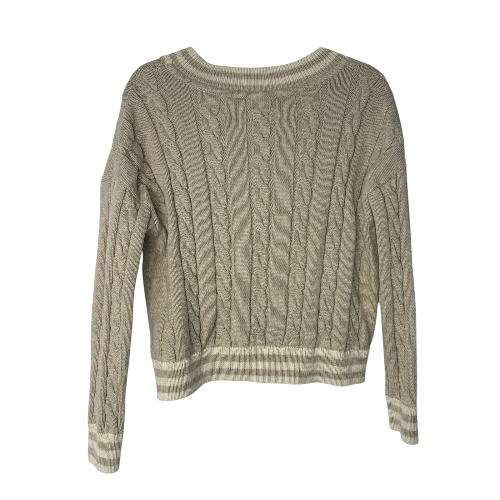 Gap Varsity V-Neck Cable Knit Sweater Preppy Coastal Academia Neutral Women M - Image 3