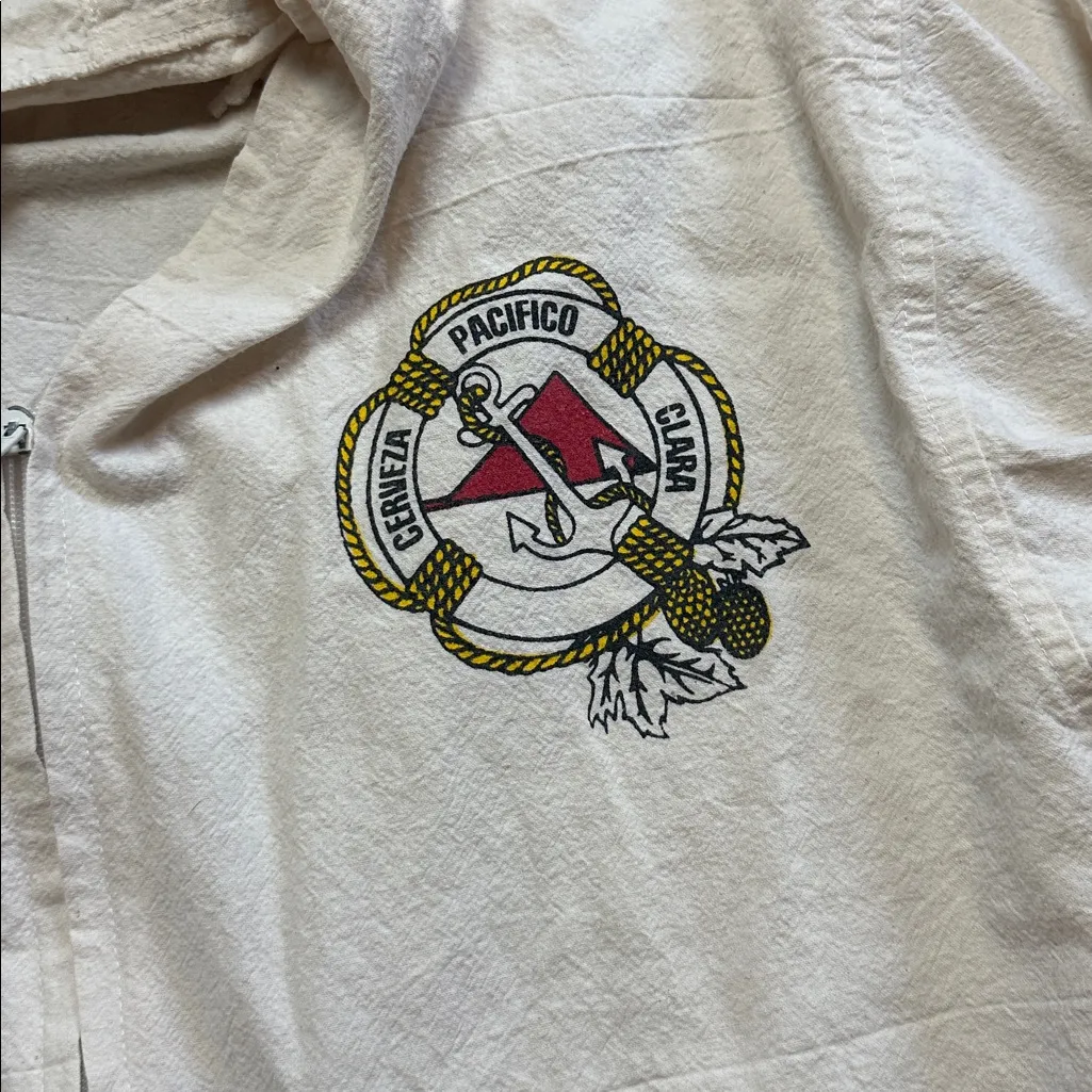 VTG PACIFICO BEER MAZATLAN MEXICO ZIP UP HOODIE BEACH JACKET White Size M - Image 4