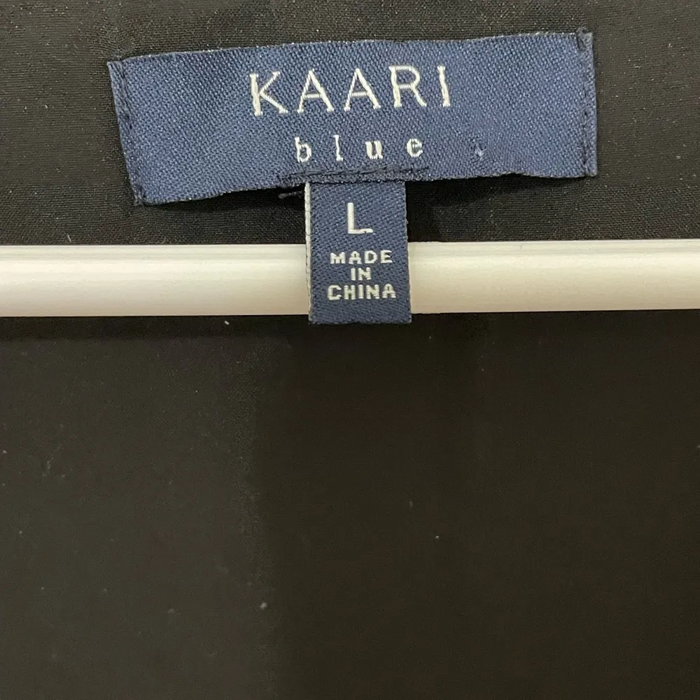 Kaari Blue Black Ruffle Dress Size L Large V Neck La Vie Boheme Tunic Lace - Image 5