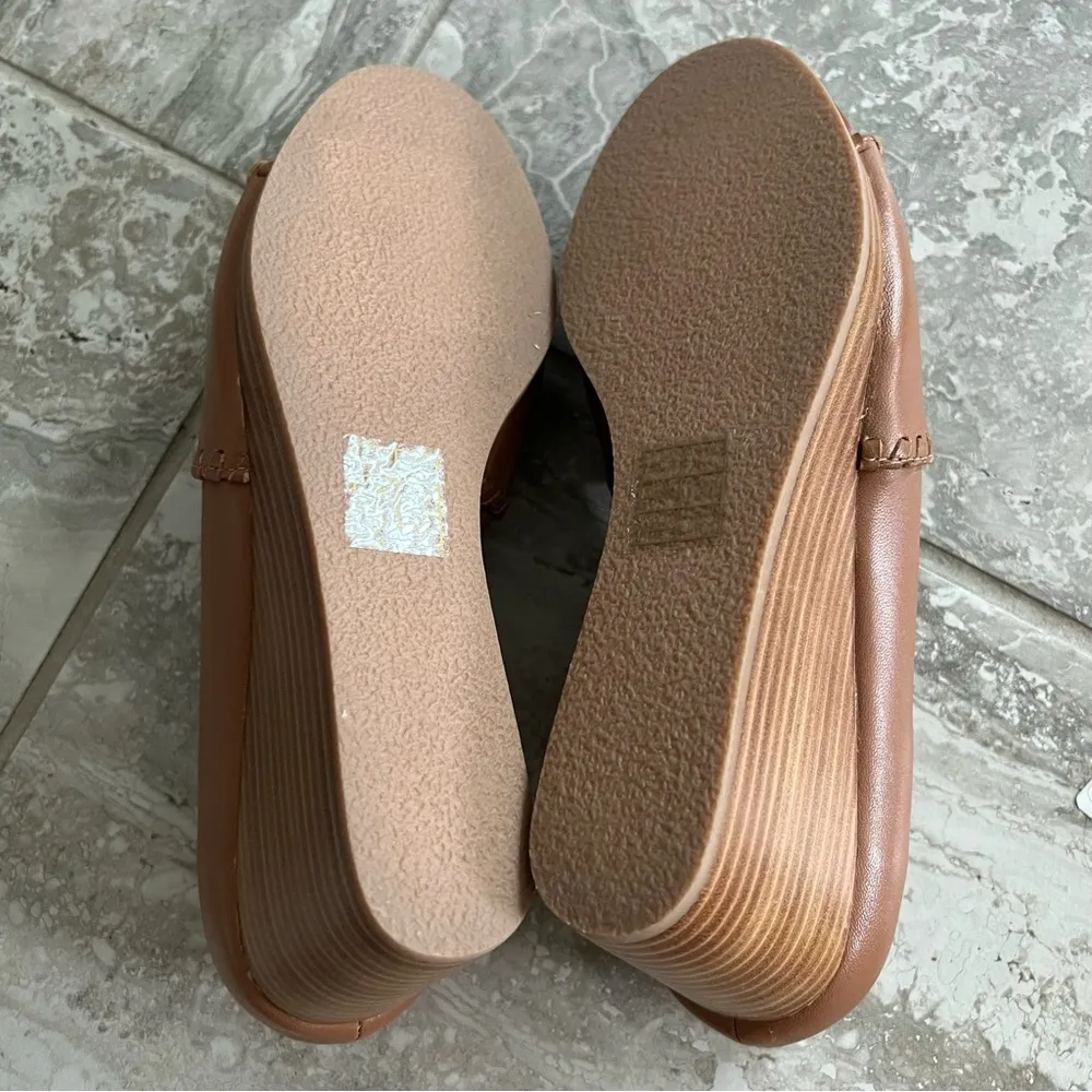 Leather Wedge Sandals Palmer Whipstitch Trim Brown Size 9M New - Image 9