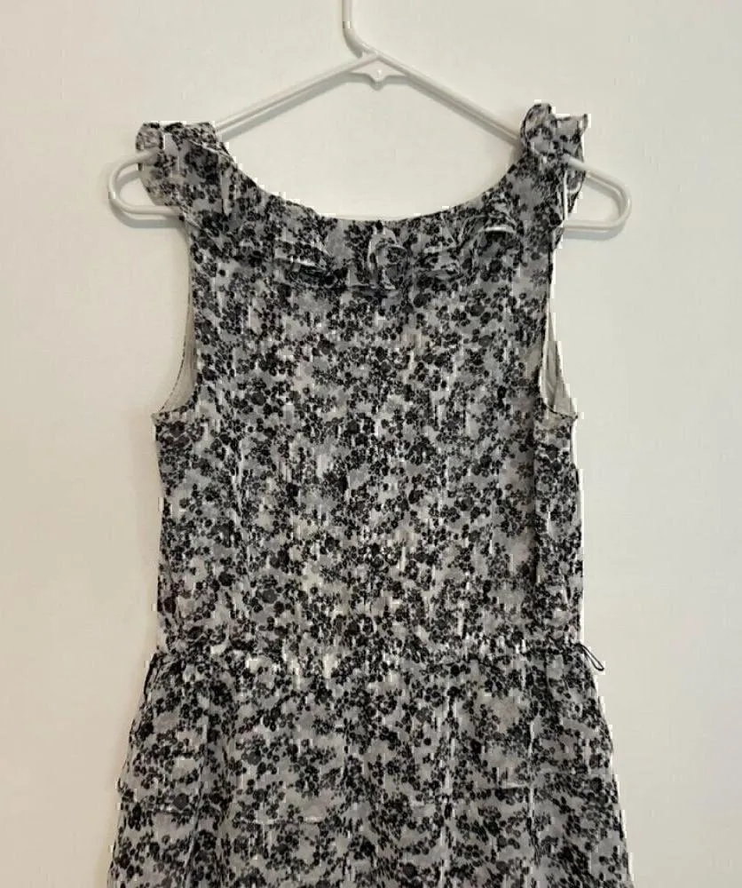 WHITE HOUSE BLACK MARKET WHBM White Black Gray Floral Ruffle Tiered Shift Dress - Image 13