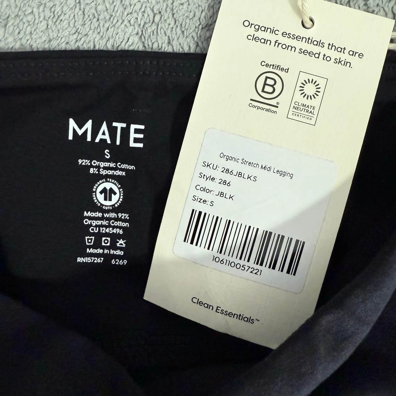 Mate Organic Stretch Midi Legging, Black, S - Image 3