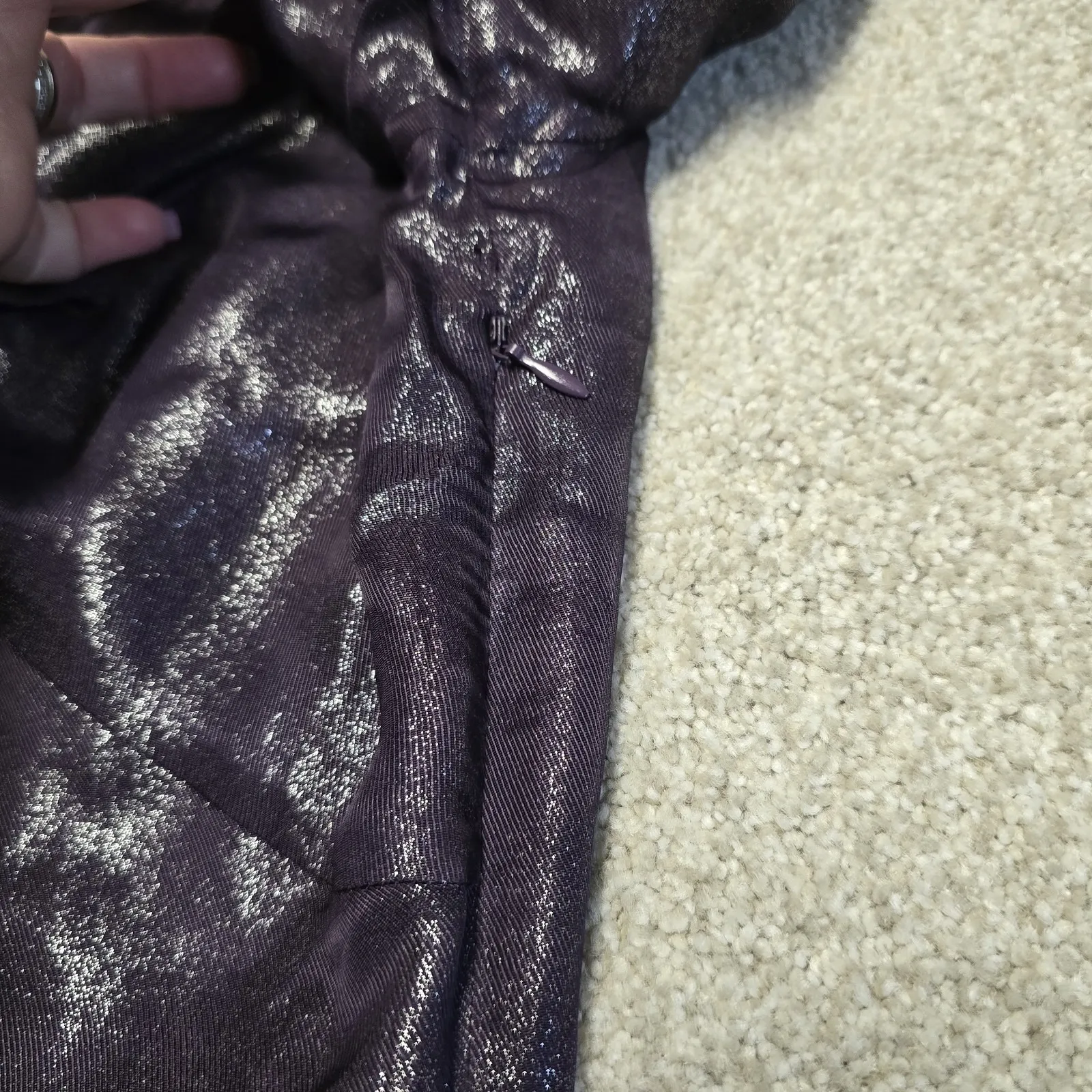 PatBO Purple‎ Metallic Ruched Mini Dress Size 2 Shimmer Puff Sleeve Whimsy Goth Purple - Image 6