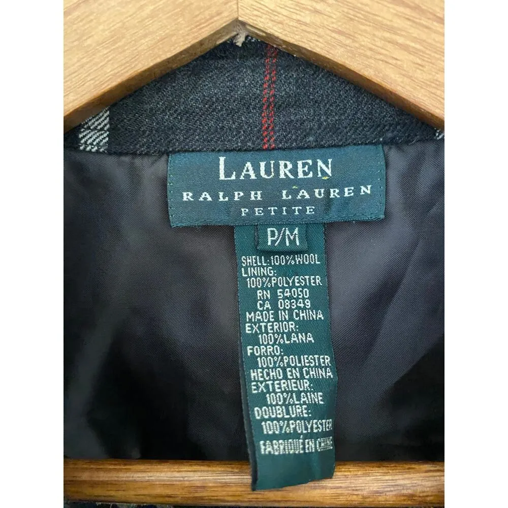 RLL Lauren Ralph Lauren Zip Up Plaid Charcoal Gray Black Red White Wool Top PM Size undefined - Image 8