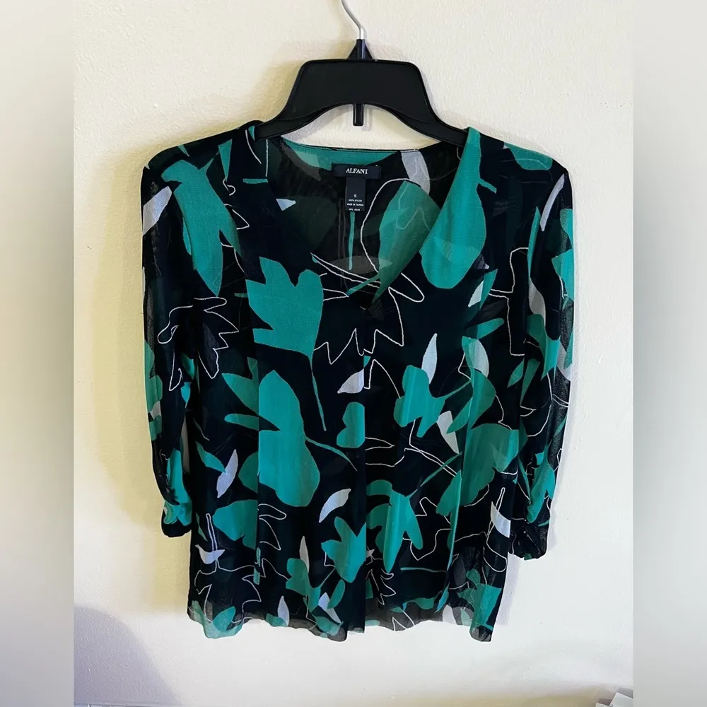 ALFANI Asymmetrical Hemline Drape Front 3/4 Sleeve Blouse size Small - Image 13