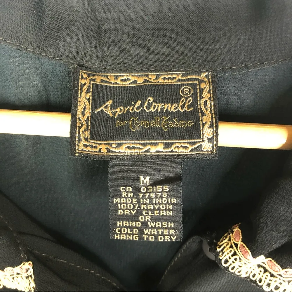 April Cornell Black Lace Collar Sheer Long Sleeve Button Down M Size M - Image 4