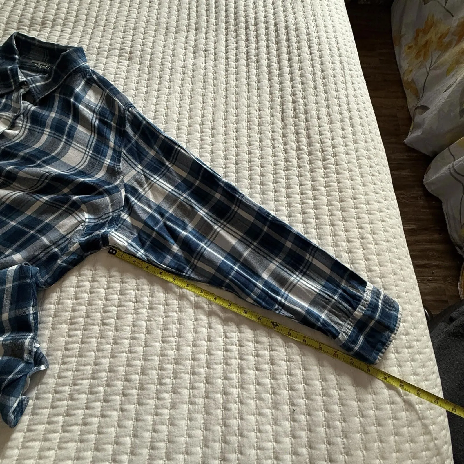 Lauren Ralph Lauren Button Up Collared Flannel Shirt Blue White Plaid Sz 3X - Image 8