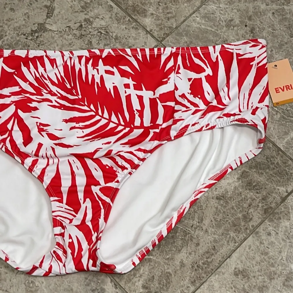 Red White Palm Leaf EVRI Swim Bottoms NEW Size 3X - Image 4