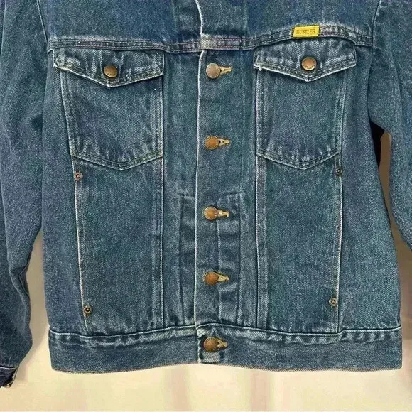 Vintage‎ Rustler Jacket Medium Wash Boxy Crop Denim Trucker Jean Womens Medium - Image 3
