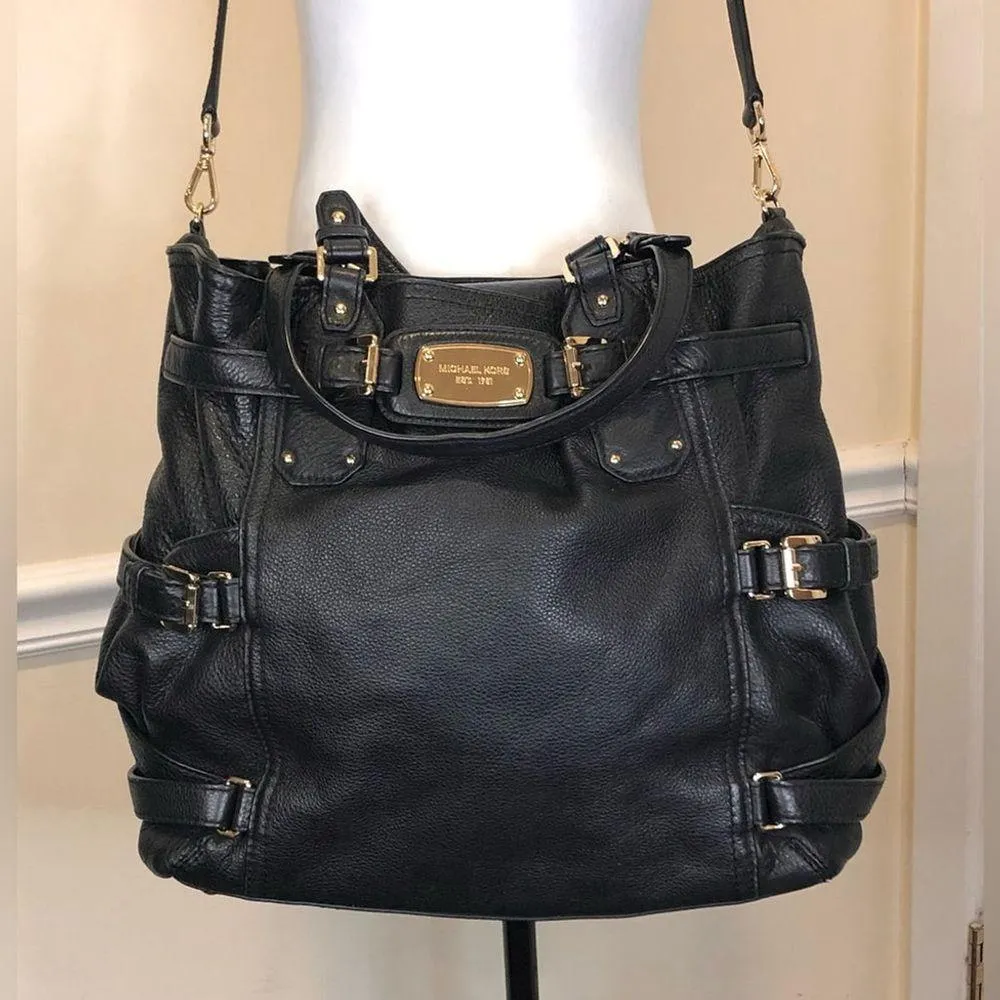 MICHAEL KORS Gansevoort Black Tumbled Leather Shoulder Bag Crossbody Totei - Image 6