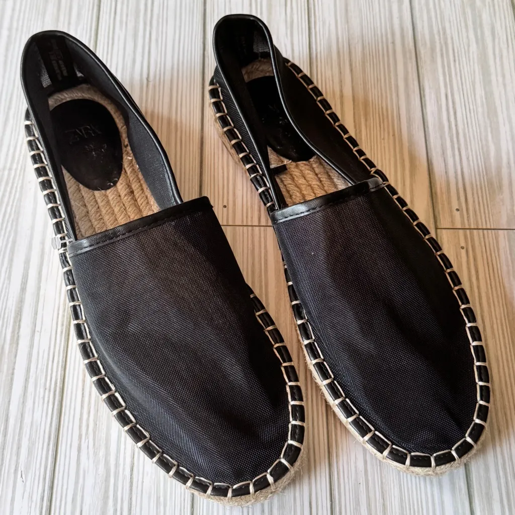 ZARA Women's Black Espadrille Low Heel Slip-On Shoes Sz 39 - Image 3