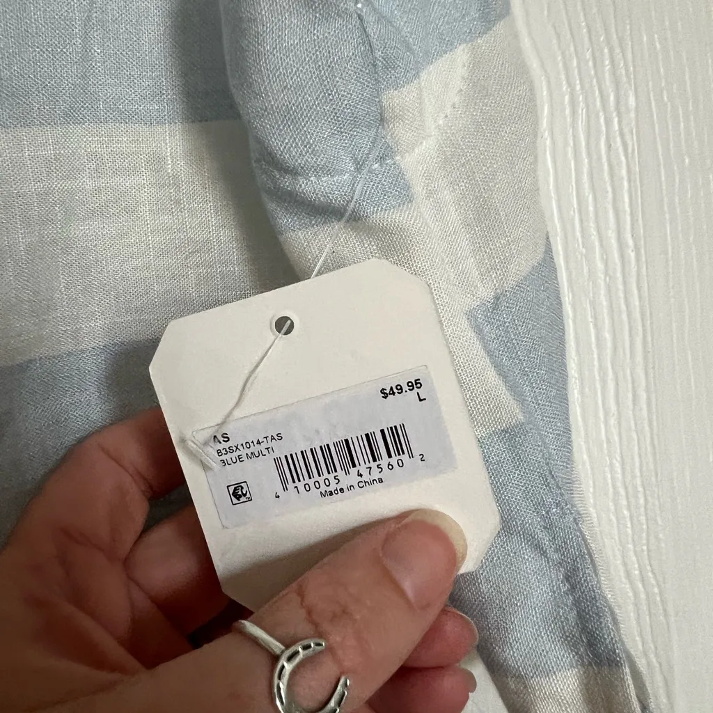 Altar’d State NWT crop linen shirt blue white stripe top large - Image 3