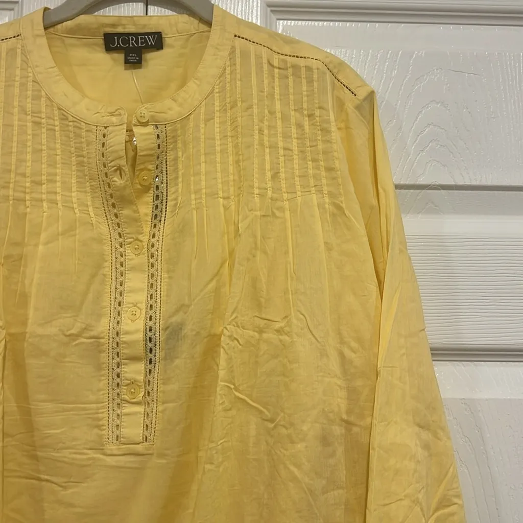 J. Crew Pintuck Lace-trim Top in Cotton Voile Pale Banana Yellow Size XXL - Image 4