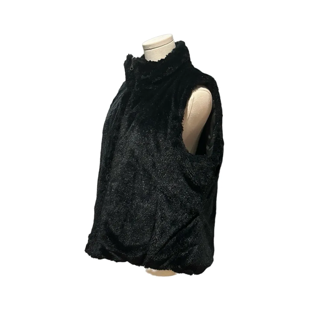 KC Collections Women Jacket Vest Black Reversable Sleeveless Faux Fur Sz Large - Image 4