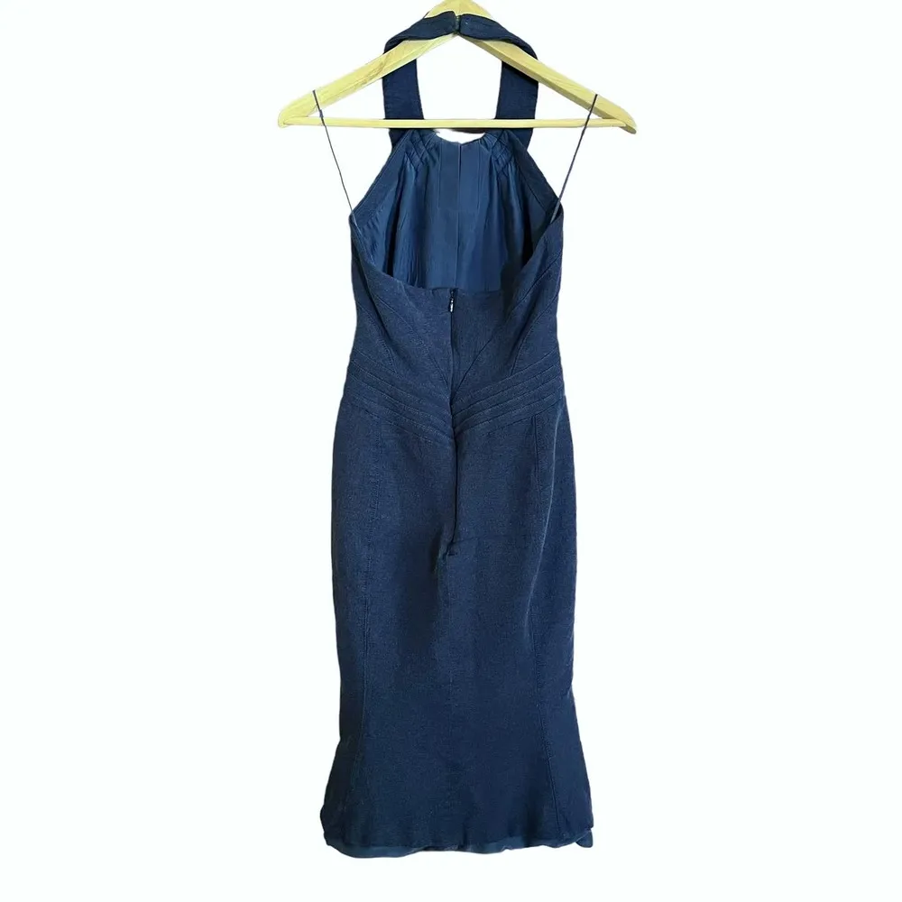 Navy Blue Halter-Neck Sheath Midi Mermaid Dress - Image 3
