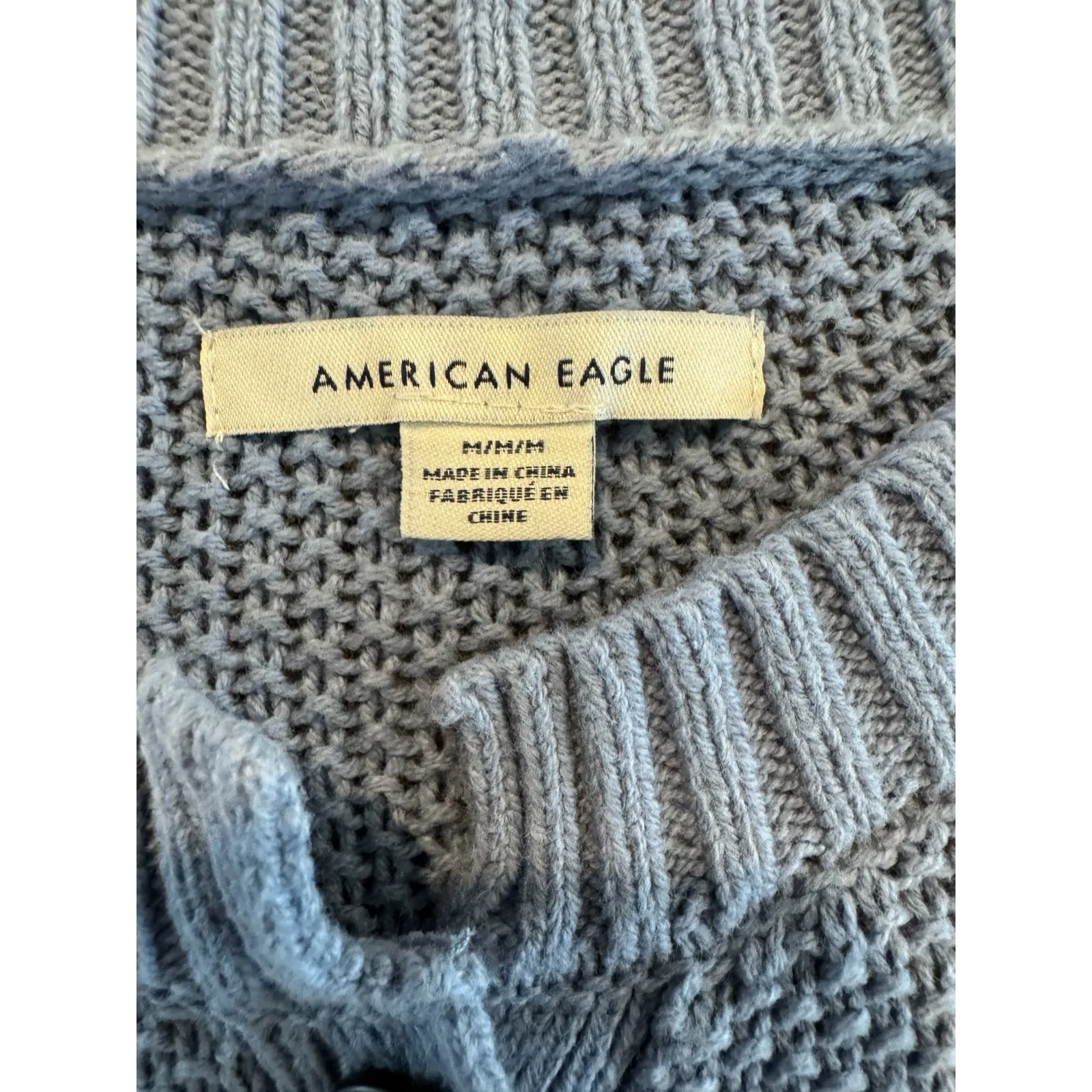 American Eagle Blue Knit Henley Sweater Women’s Medium Button Front Long Sleeve - Image 4