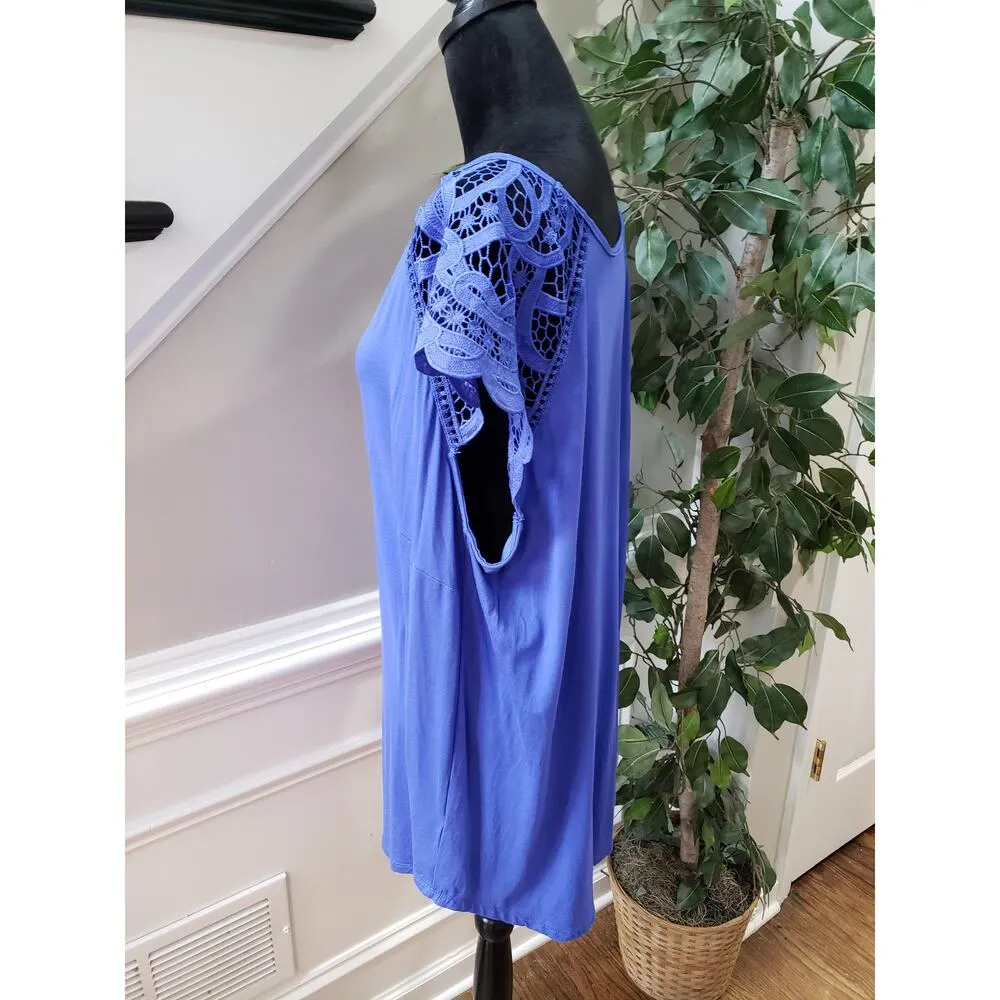 Avenue Top Blouse Women Size 22/24 Blue Solid Viscose Casual Short Sleeve V - Image 11