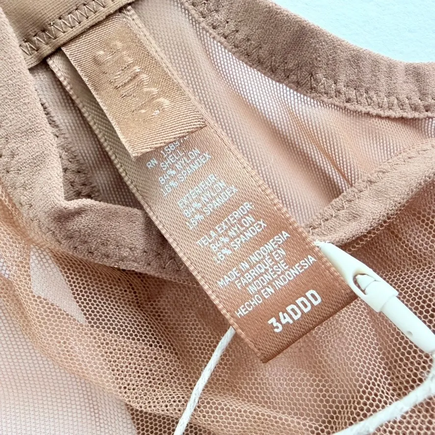 SKIMS 34DDD Ultra Fine Mesh Scoop Sheer Unlined Bra Bronze Tan Nude NEW - Image 4