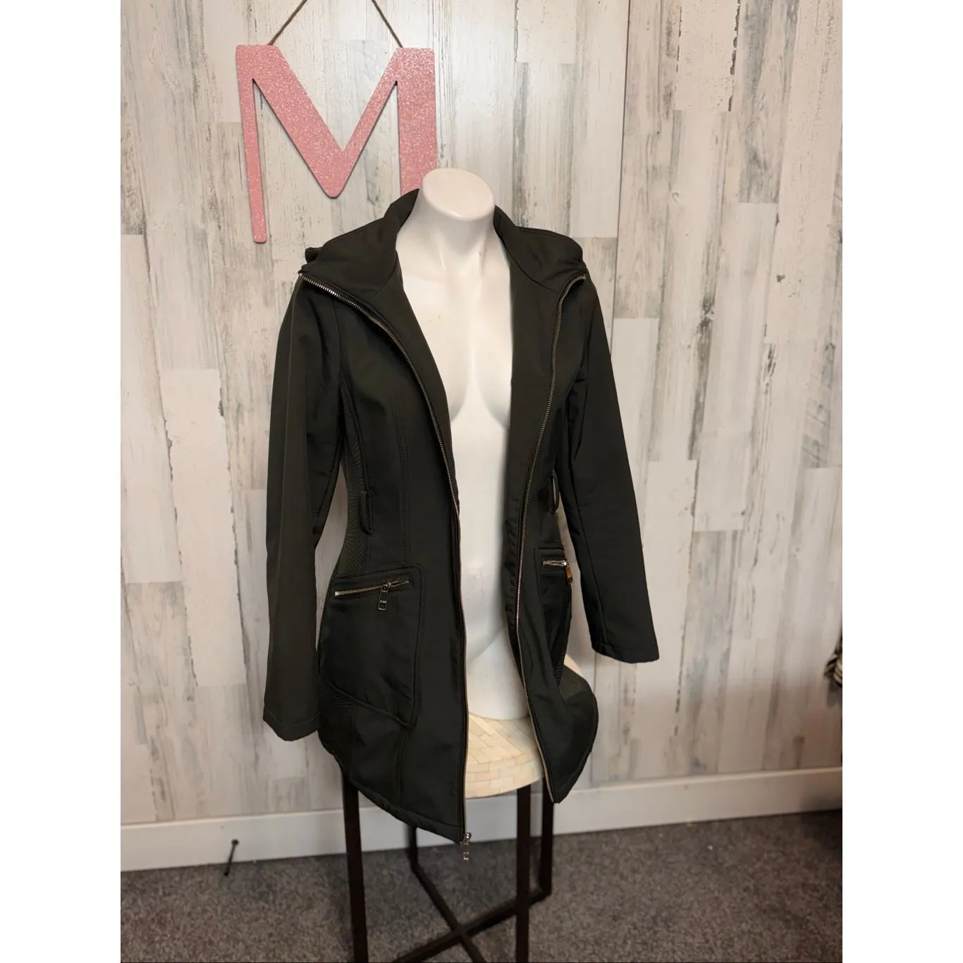 GUESS Women’s Black Hooded Zip-Up Jacket Coat Size M - Image 6