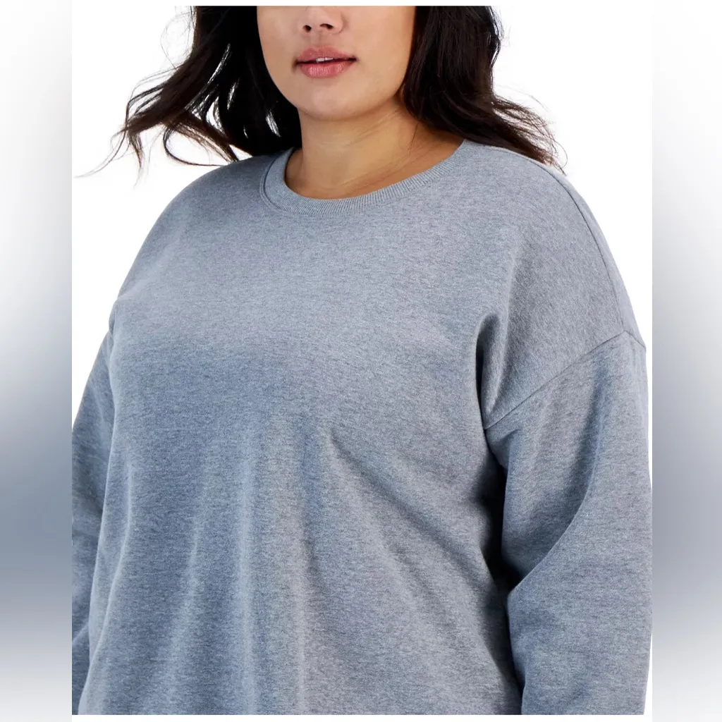 ID Ideology Solid Crewneck Fleece Sweatshirt in Heather Grey, Size 1X, NEW - Image 2