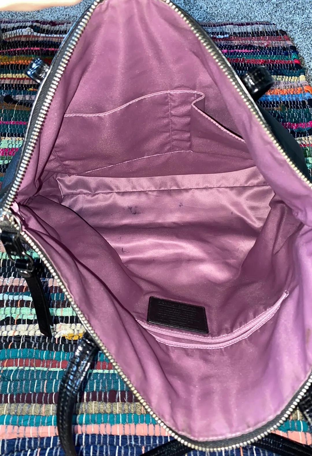 Black Leather C Pattern Tote Bag Purse - Image 5