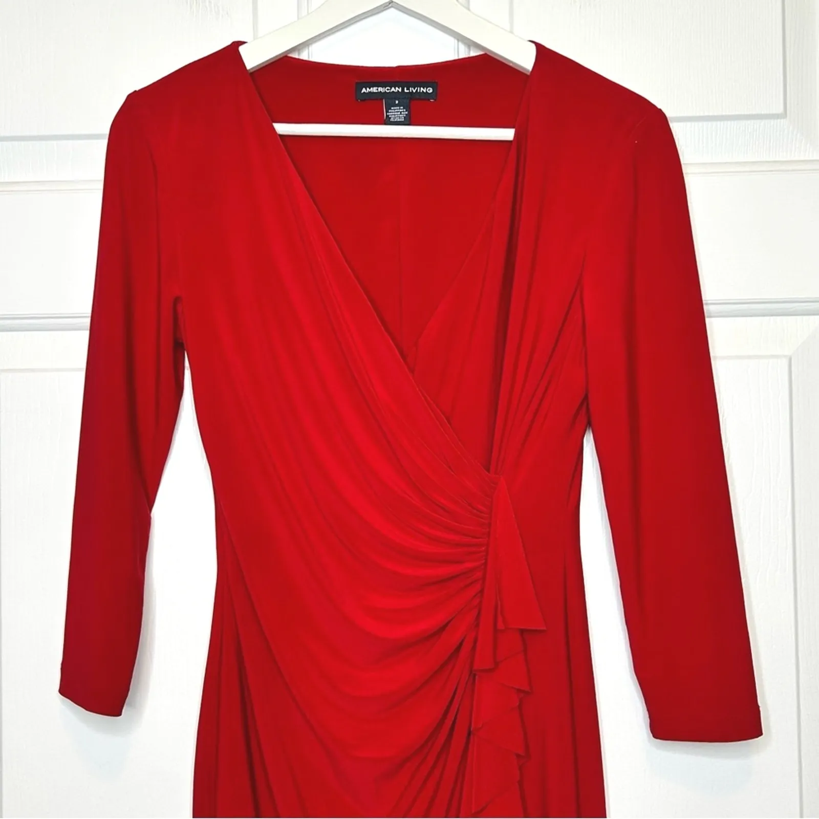 American Living Red 3/4 Sleeve Ruched Sheath Dress Career Cocktail Party‎ - Image 4