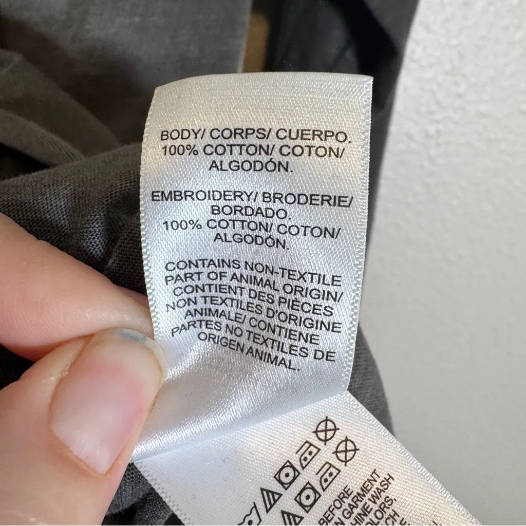 Lucky Brand Grey Boho Embroidered Blouse Womens L Casual Shirt Long Sleeve - Image 6