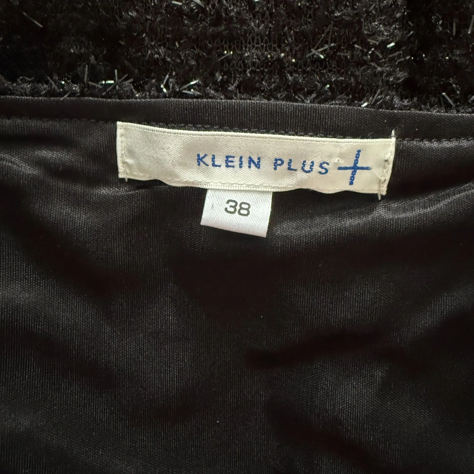 Klein Plus Y2K Japanese Black Fuzzy 3/4 Sleeve Stretch Mini Dress Soft Goth 38 - Image 2