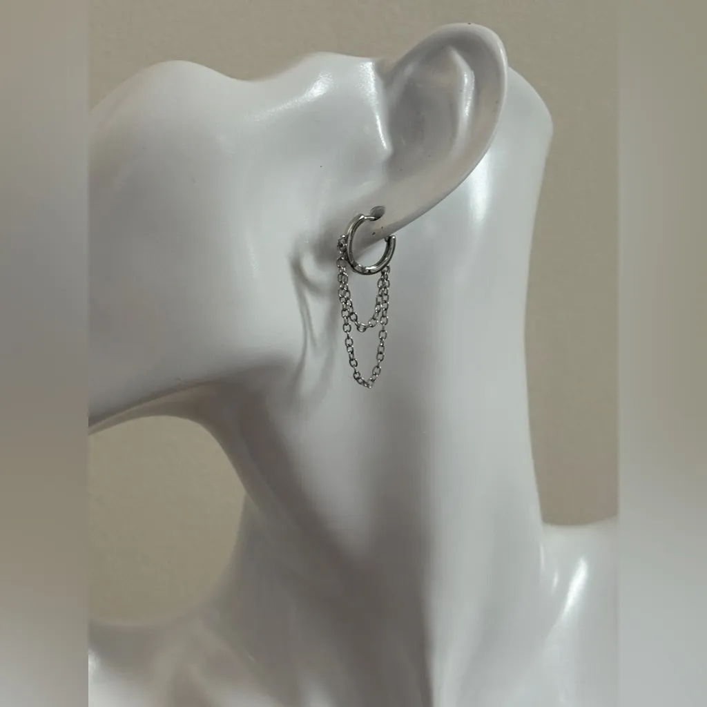 Double Chain Hoop Earring NWT Silver - Image 3