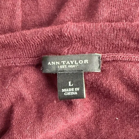 ANN‎ TAYLOR Women Large Burgundy Knot Front Wrap Cardigan Top Casual Elegant - Image 4