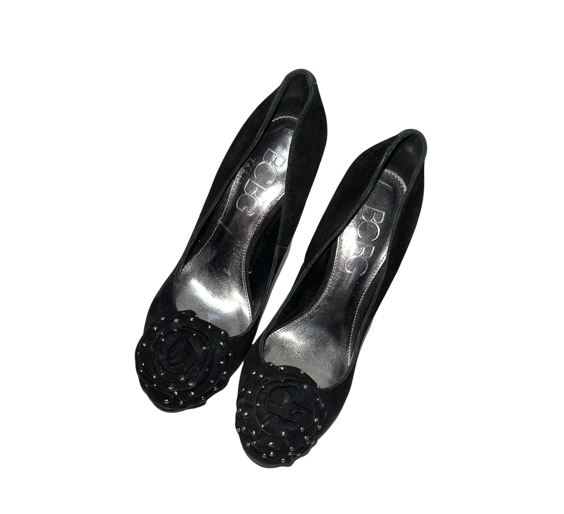 Paris Black Studded Rose Appliqué Stiletto Heels - Image 2