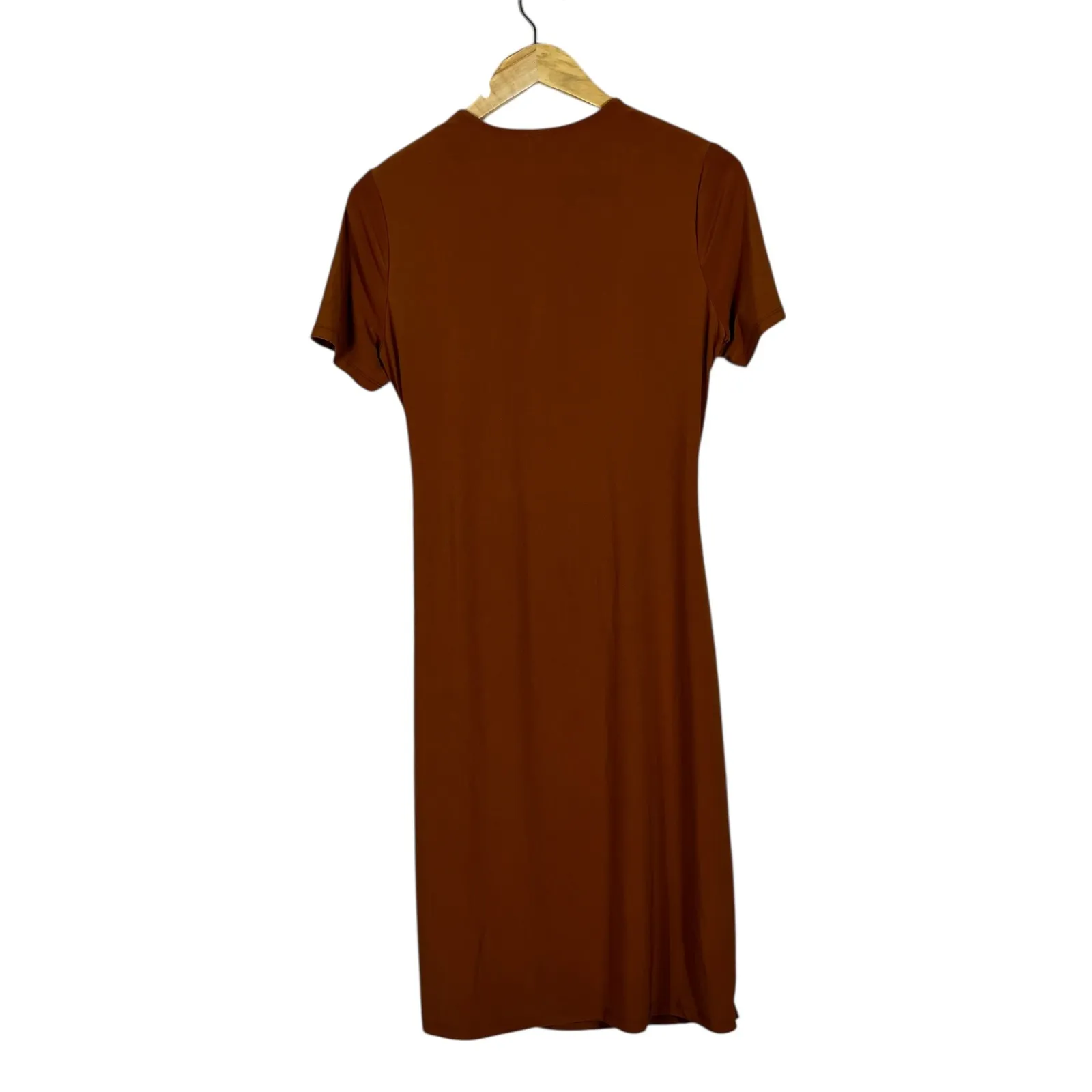 Anne Klein Women's Brown Short Sleeve Faux Wrap Knit Midi Dress Size 10 - Image 3