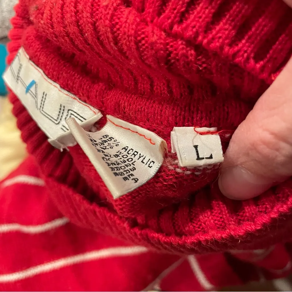 Cute vintage 80’s Chaus striped red white turtleneck sweater wool blend crested Size L - Image 8